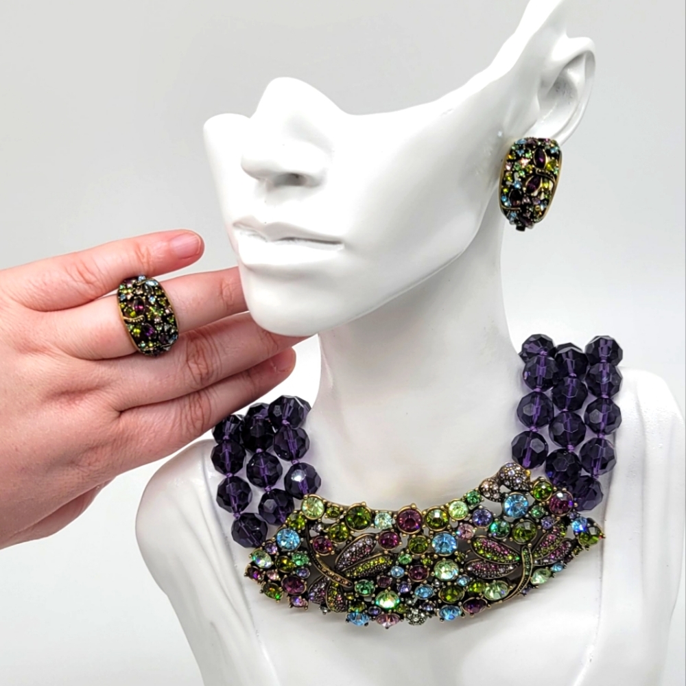 Heidi Daus Amethyst Swarovski Crystal Dragonfly Necklace, Earrings and Ring Set